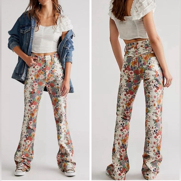 Free People Denim - Free People x Wrangler Westward 626 High Rise Boot Floral Jeans size 26
